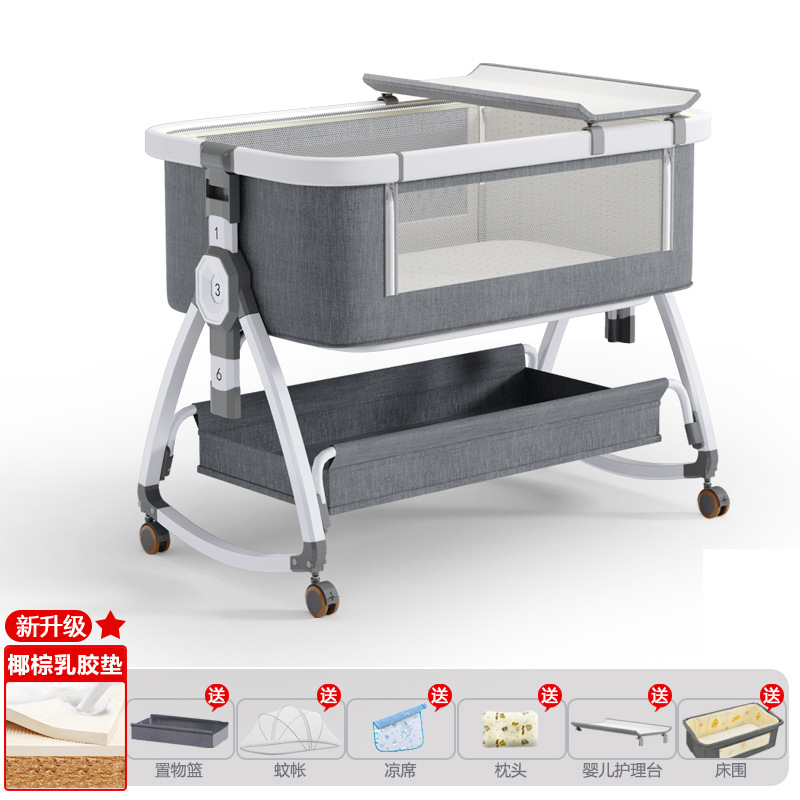 Cuna de bebé recién nacido cama costura Cama grande Baby Shaker BB cama de los niños cuna cama multifuncional móvil plegable image 45