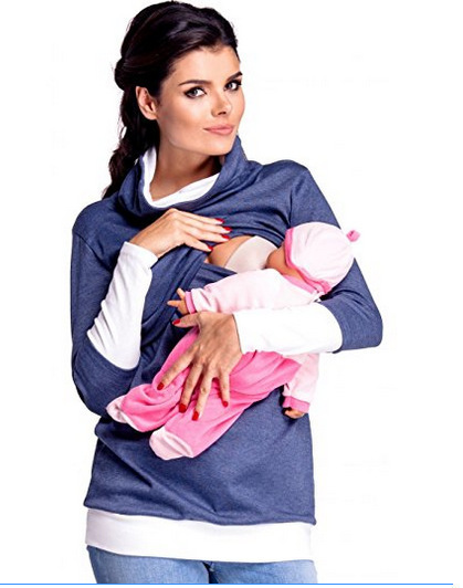 wish popular loose maternity clothes Maternity Nursing tops breastfeeding sweater stand collar stitching breastfeeding in stock
