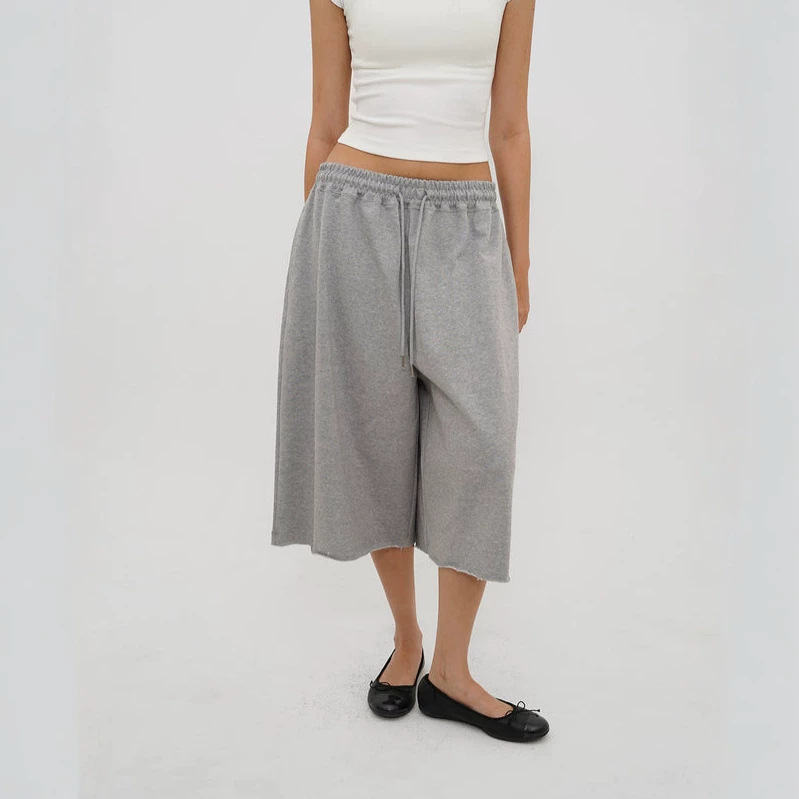 2026 American retro drawstring loose wide-leg pants, casual versatile elastic waist cropped pants, summer casual pants for women