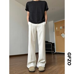 メンズスーツパンツ、ストレートレッグ、ワイドレッグパンツ、韓国風トレンディスリムフィットパンツ、メンズサマーアイスシルクパンツ