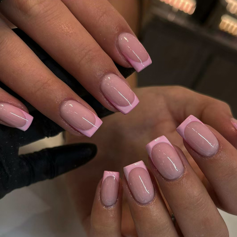 Cross-Border Best-Selling Manicure Classic Fashion Simple French Manicure Nails Wearable Pink French Fake Nails