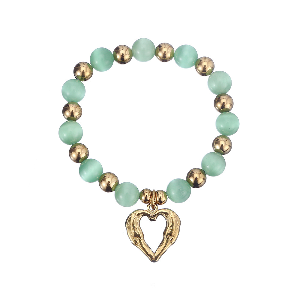 43g Weight Bracelets Classification 304 Stainless Steel Chain Material 1 Piece Quantity Holiday, Daily Occasion 304 Stainless Steel, Cat's Eye Stone Material Heart Shape Pattern Women's Gender Beaded Design Sweet Style Sweet Heart Shape 304 Stainless Steel Cat's Eye Stone Bracelets In Bulk 10