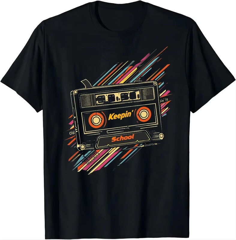 European Size Retro 80S 90S Vintage Style Men's Cotton T-Shirt Black European and American Style Personalized Street Short-Sleeve European Size Retro 80S 90S Vintage Style Men's Cotton T-Shirt Black European and American Style Personalized Street Short-Sleeve