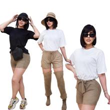 J2973 欧美跨境女装 夏季刺绣+印花酷丝短袖短裤套装 3色现货