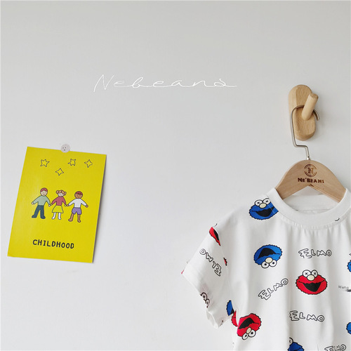 A one-piece disposable short-sleeve baby clothing with full print Sesame Street summer hat fashion loose baby diaper cover clothing