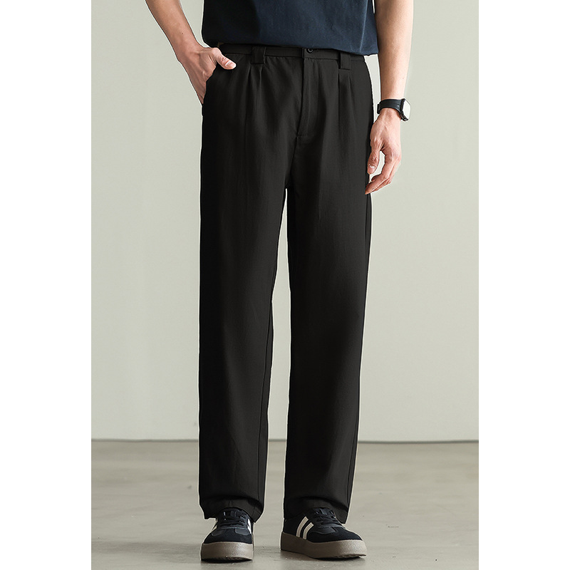 【リヨセル・テンセル＆コットン】ドレープ感のあるストレートカジュアルパンツ メンズ 2026春 通勤 カーキ色 ワイドパンツ