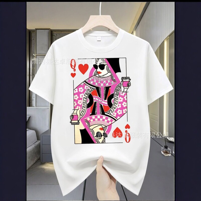 Cross-border 300g heavyweight pure cotton cartoon print short-sleeve T-shirt for women, loose fit, round neck, trendy American retro style, versatile top Cross-border 300g heavyweight pure cotton cartoon print short-sleeve T-shirt for women, loose fit, round neck, trendy American retro style, versatile top