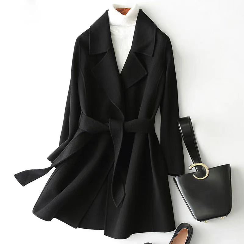 Woolen Outwear Women's Belt Korean Style Mid-Length Outwear New Style with Waist-Cinching Suit Collar Outwear Woolen Outwear Woolen Outwear Women's Belt Korean Style Mid-Length Outwear New Style with Waist-Cinching Suit Collar Outwear Woolen Outwear