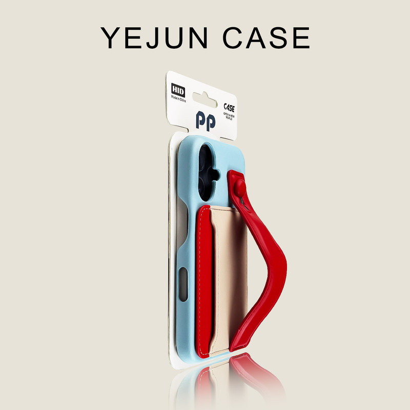 Suitable for Iphone16/16Pro Mobile Phone Case 17 Blue Shell Red Wristband Apple 16Promax Color Matching Card Bag 15