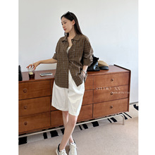 英伦腔调!复古咖色格纹2024早秋宽松休闲叠穿百搭长袖衬衫上衣女