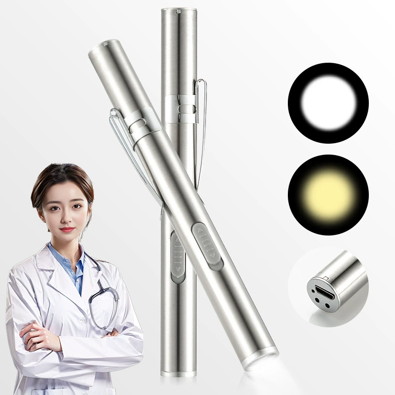 Зарядная медицинская ручка лампа фонарик из нержавеющей стали сильный зрачок фонарик