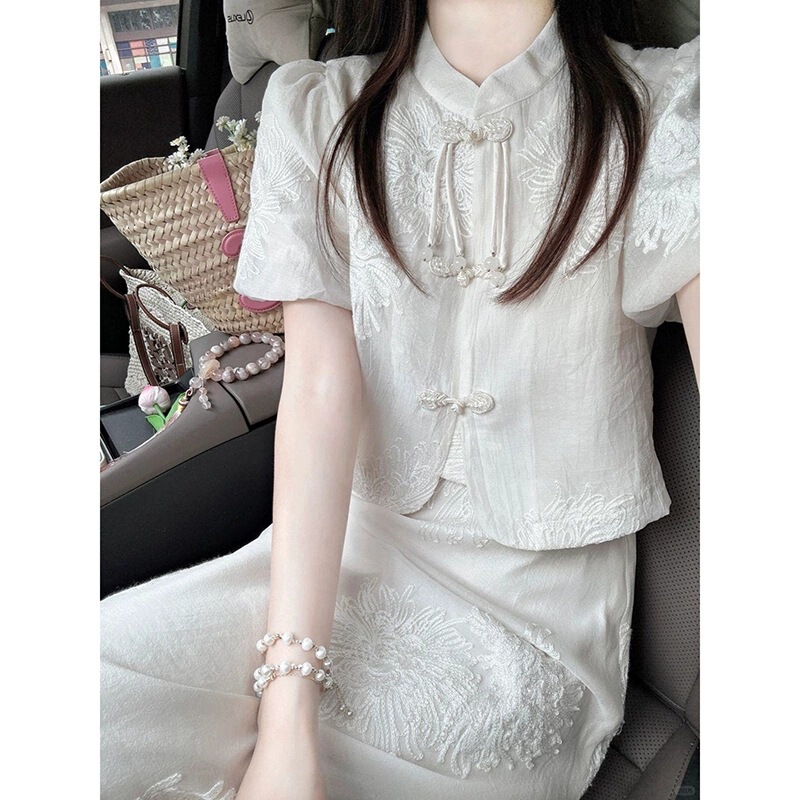 New Chinese Style Improved White Cheongsam Dress Women's Summer 2025 Petite Skirt Two-Piece Suit New Chinese Style Improved White Cheongsam Dress Women's Summer 2025 Petite Skirt Two-Piece Suit