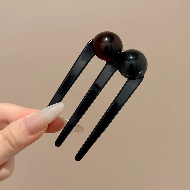 Nueva horquilla de tres dientes con cuentas en forma de U de estilo chino