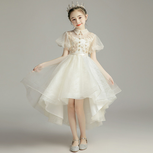 Floral Princess Dress Children's Evening Gown Trendy Little Girl Birthday Tulle Girl Child Host Performance Costume