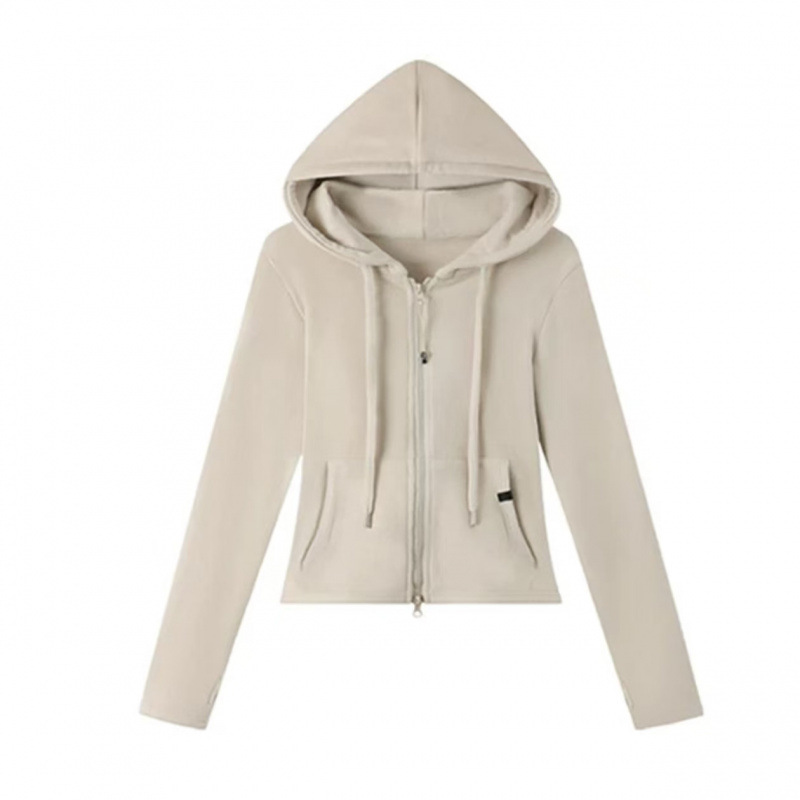 Suéter de rebeca con capucha de otoño e invierno, cintura alta, delgado, casual, delgado, top corto de manga larga, chaqueta corta de moda, mujer