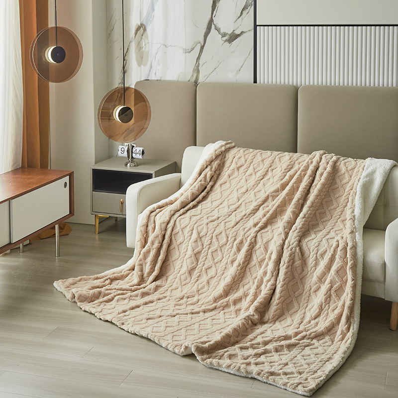 Dubbellaags verdikte tuff fleece deken lam fleece bankhoes deken kantoor dutje airconditioning kinder kleine deken dekbedovertrek_voghion.com