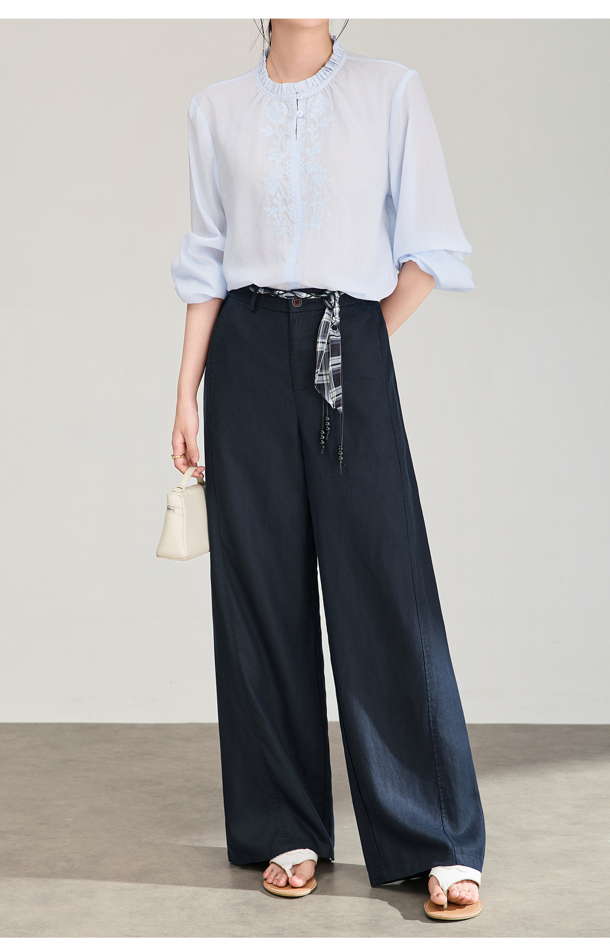 Quần culottes nữ ống rộng chất liệu linen phối dây rút cạp — màu sắc chi tiết 18