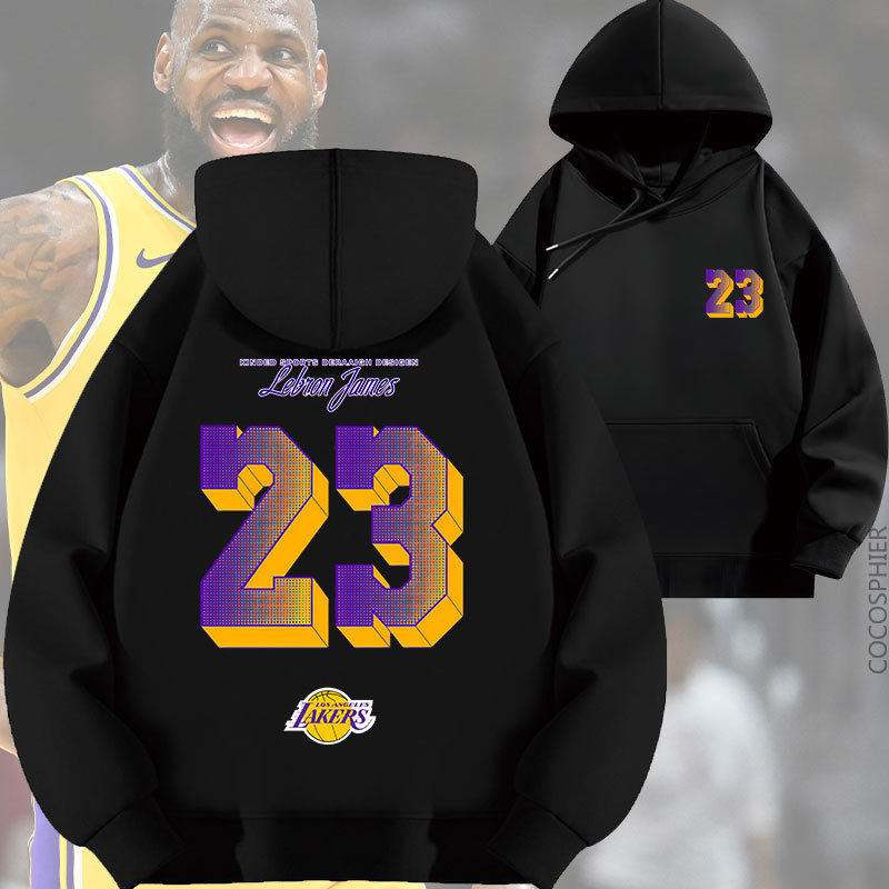 Lakers James No. 23 Letter Printed Hooded Sweatshirt Trendy Football Loose Autumn Velvet Thickeneded Clothes Top Lakers James No. 23 Letter Printed Hooded Sweatshirt Trendy Football Loose Autumn Velvet Thickeneded Clothes Top