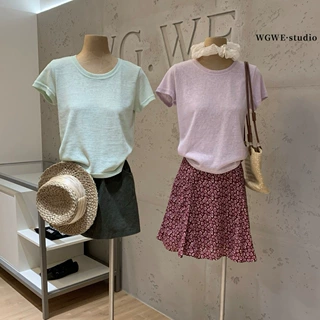 WGWE韩系圆领纯色短袖T恤女2026夏季新款设计感休闲百搭短款上衣