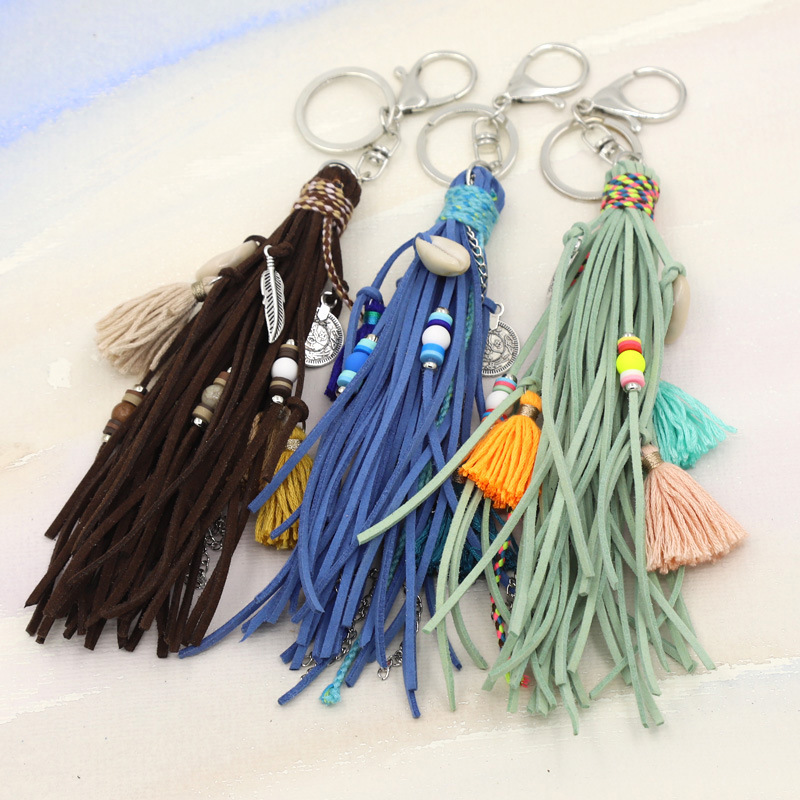 Cross-border jewelry Bohemian style key chain Korean velvet long tassel shell decoration key chain bag pendant