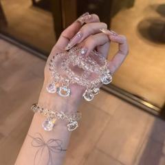 韓国透明電話線クリア kt 猫ペンダント甘いヘアリングシームレスな新鮮な高弾性ヘアリング
