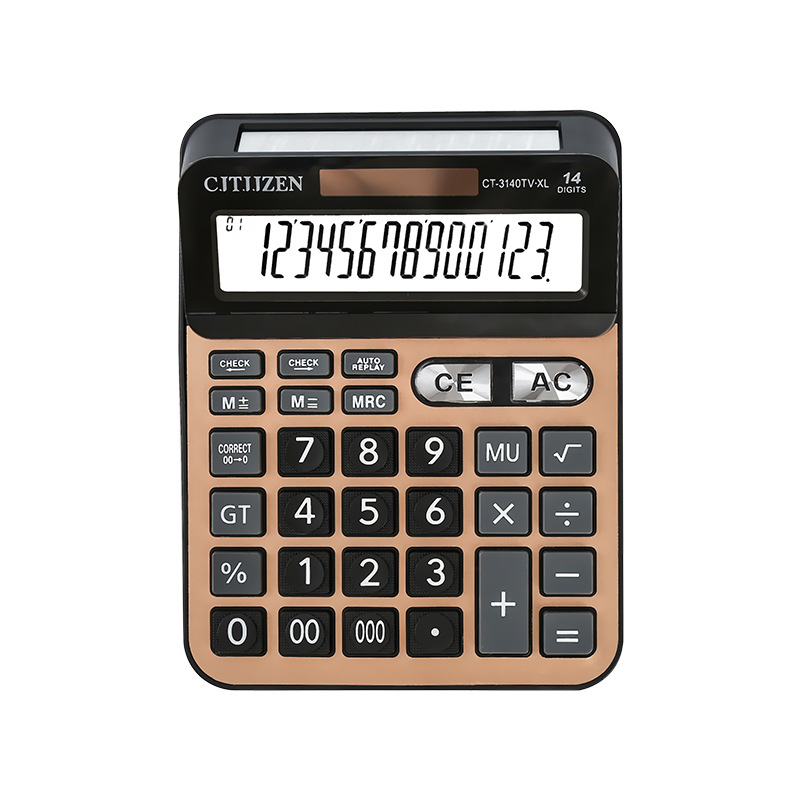 CT-3140TV multifuncional Pantalla de doble cara Ordenador de 14 bits solar de doble potencia Calculadora de oficina de contabilidad