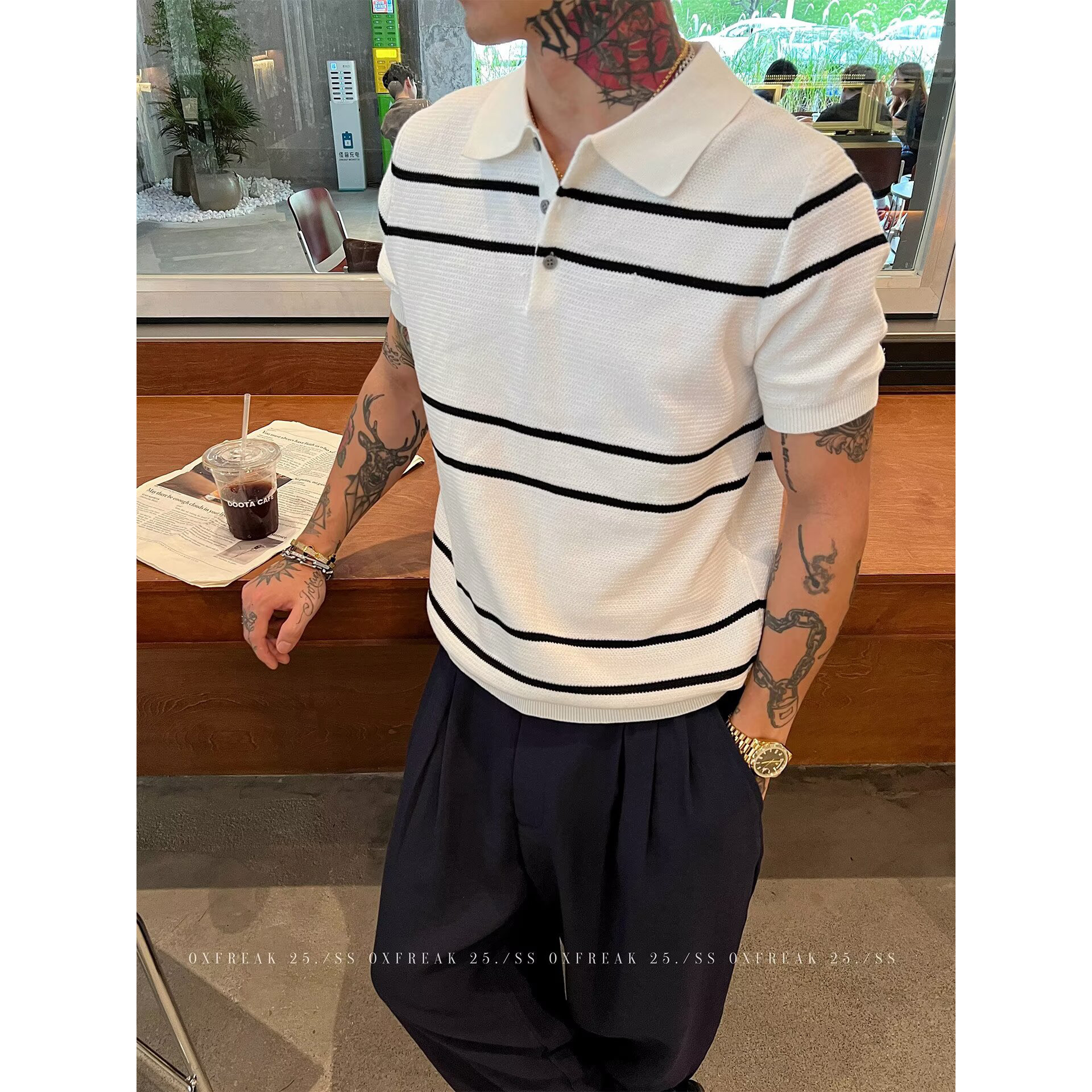 Camisas de polo de manga corta de estilo antiguo, camisetas de punto de hombre, camisetas de negocios de verano a rayas, fábrica al por mayor.