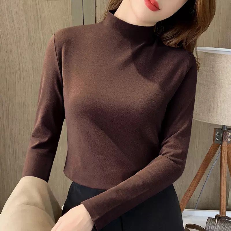 秋冬爆款德绒半高领打底衫纯色女发热保暖套头长袖T恤内搭外穿 pic 13