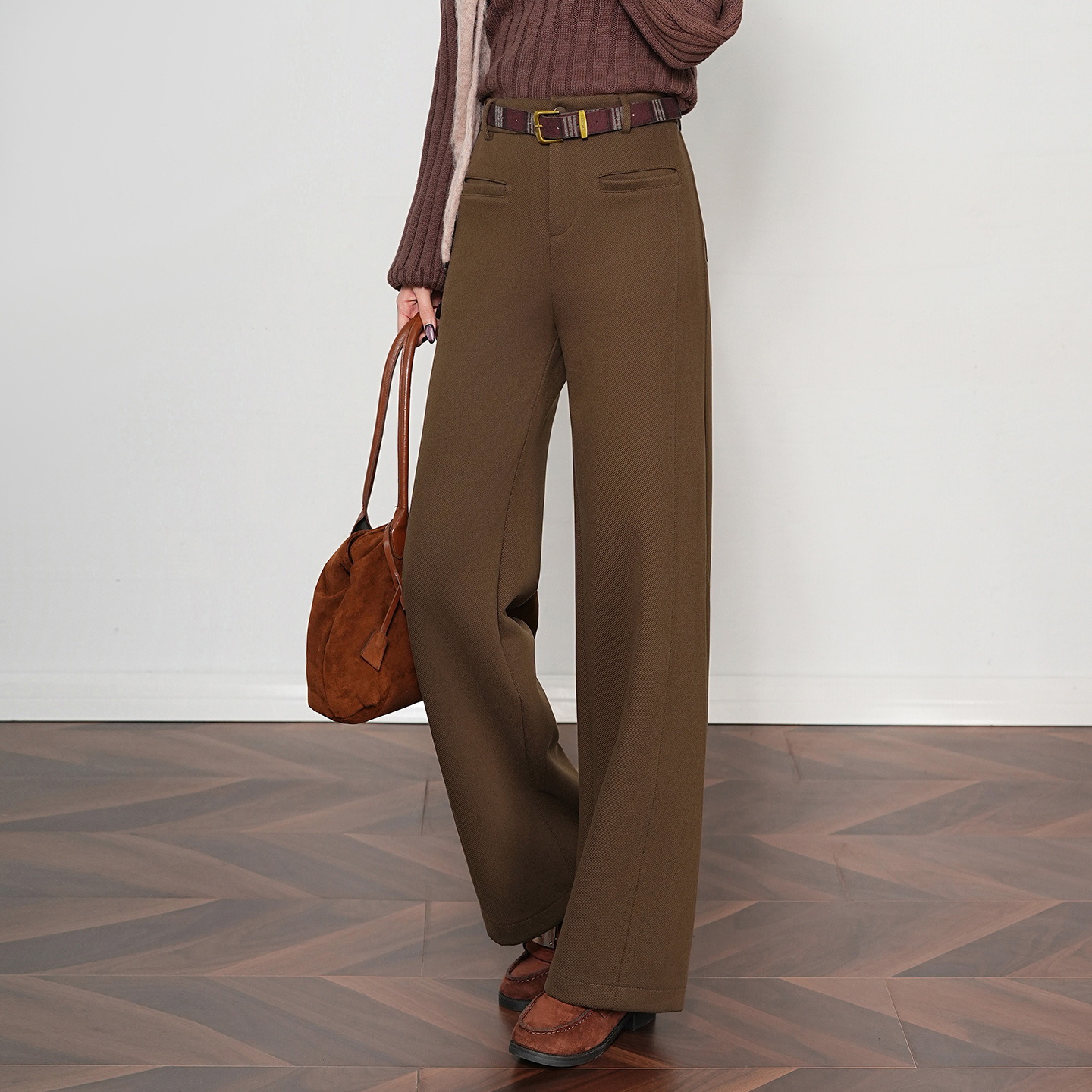 高腰阔腿裤女秋冬新款羊毛呢直筒长裤显瘦垂感休闲裤复古高级感