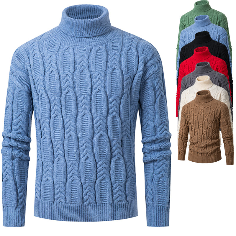 2023冬季新款流行针织毛衣外贸高领男士保暖时尚休闲男款打底衫