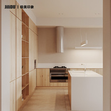 爱格日式厨房整体橱柜香杉实木柜体厨房整体橱柜台面
