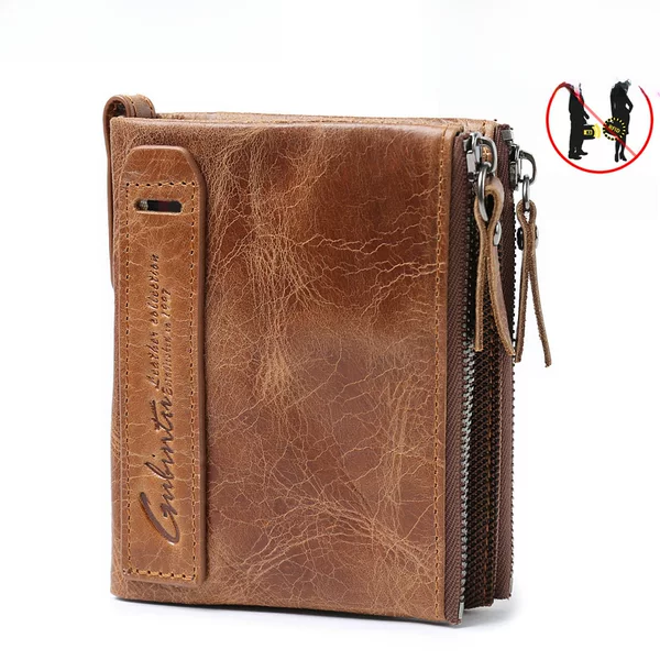 Gubintu Retro Genuine Leather Rfid Men's Coin Purse Crazy Horse Cowhide Double Zipper Wallet Drop Shipping