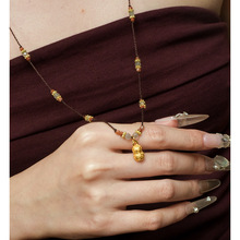 秋冬复古国潮好事花生吊坠天然灰月光石编绳项链长款高级感小众