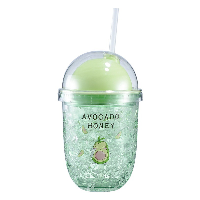 Vaso plástico de doble capa con pajilla estilo verano