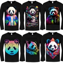 春秋男装3D个性设计熊猫可爱动物潮牌宽松全棉休闲长袖T恤打底衫