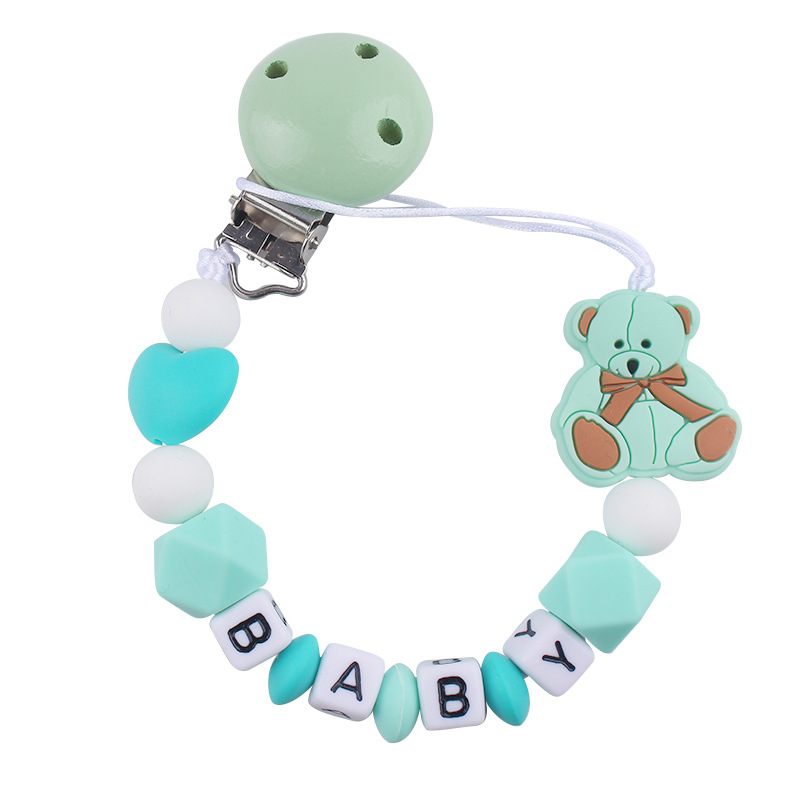 Nombre de bebé DIY calmar la cadena de tetas de caricatura bebé osos de silicona calmar la cadena de tetas de cadena anti-caída