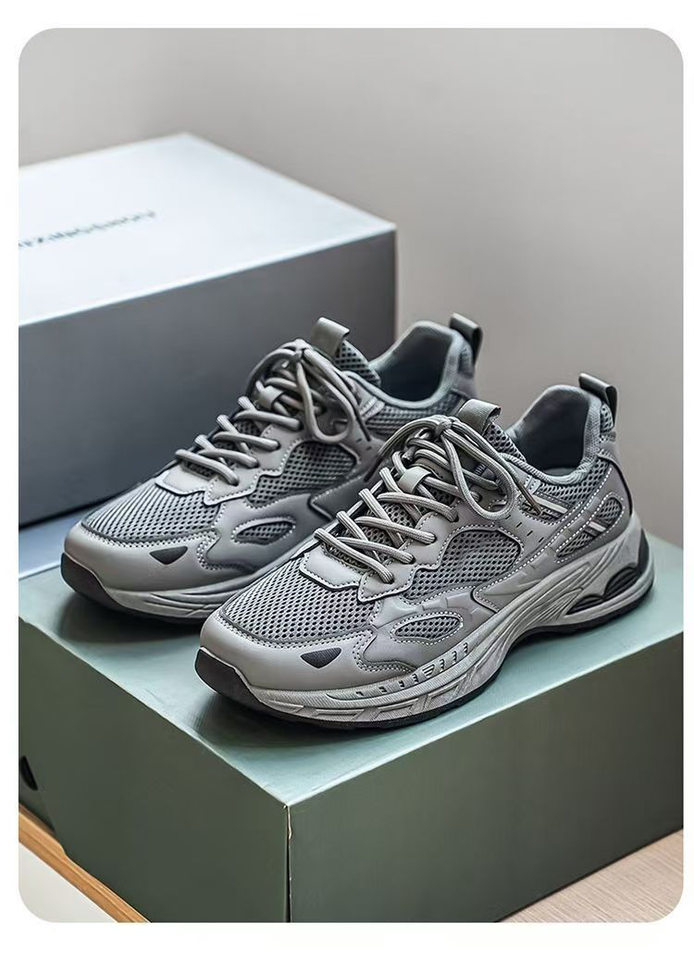 Giày thể thao nam sneaker thân lưới thoáng khí, đế cao su gót thấp, dây buộc, phong cách casual — F901 màu đen, F901 xám nhạt, F901 xám đậm chi tiết 14