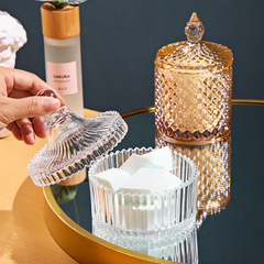 2F化妝棉收納盒桌面透明卸妝蛋棉簽帶蓋海棉塊梳妝檯首飾水晶玻璃