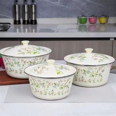 蓋付きの厚みのあるクラシックなエナメルポット、ノスタルジックな昔ながらのエナメルラードポット、家庭用餃子フィリングポット蓋