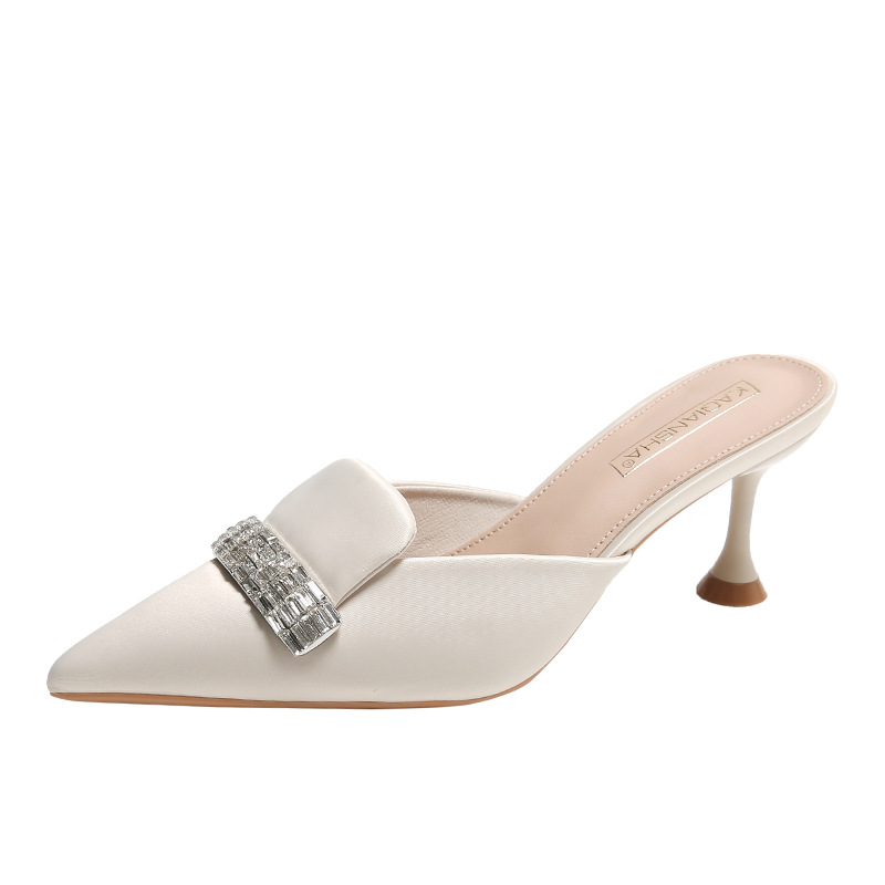 Odzież wierzchnia klapki damskie damskie 2023 lato wysokiej klasy Rhinestone Baotou półpantofle damskie szpiczasty nosek szpilki damskie szpilki_voghion.com