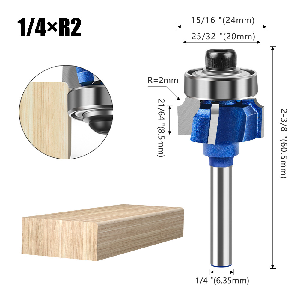 6mm mango 1/4 mango cuchillo de borde de cuatro filos cuchillo de ángulo redondo cuchillo de corte de arco cuchillo de carpintería portátil R cuchillo de borde invertido