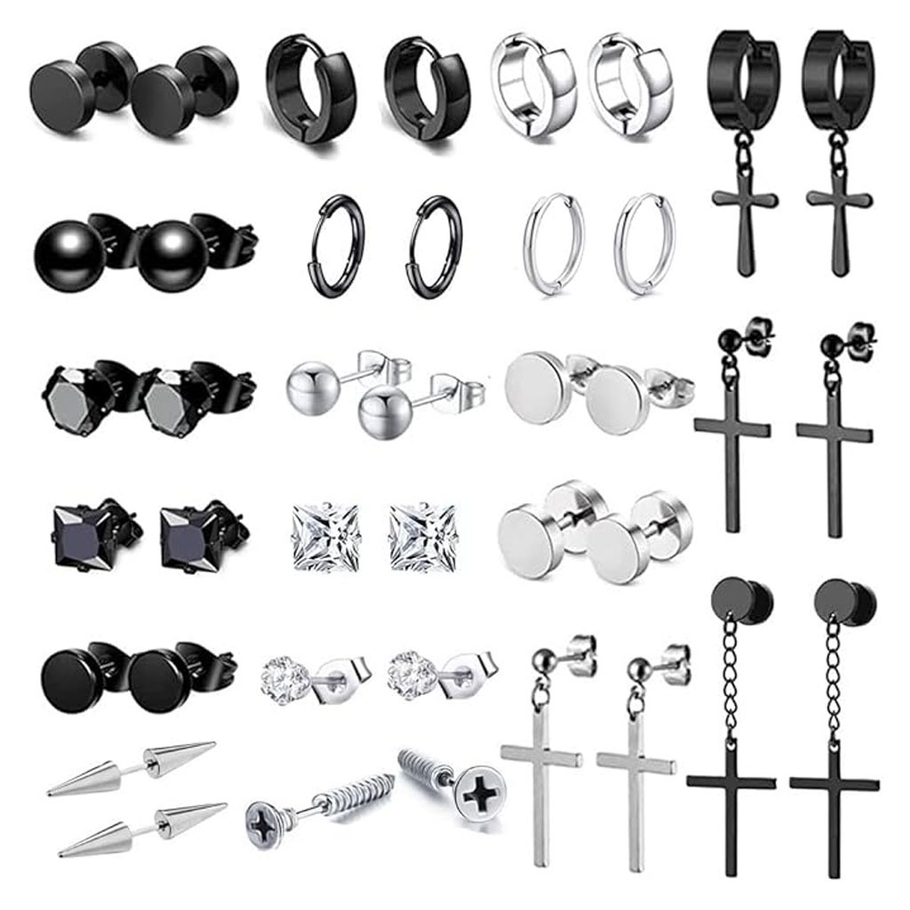 Pendientes de circonita de moda más vendidos de Amazon, aretes, pendientes, juego de aretes de cruz y mancuernas, venta al por mayor de fábrica