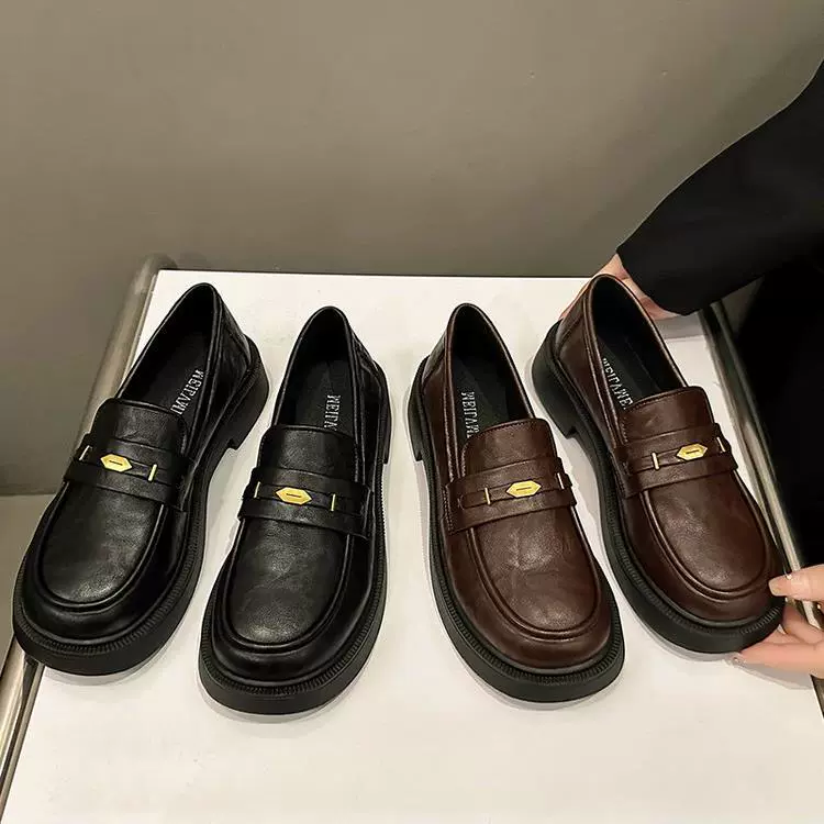 Британские туфли на каблуке толстые туфли женские 2024 весна и осень новая толстая подошва комфорт Lefu женские педали ретро маленькие кожаные туфли