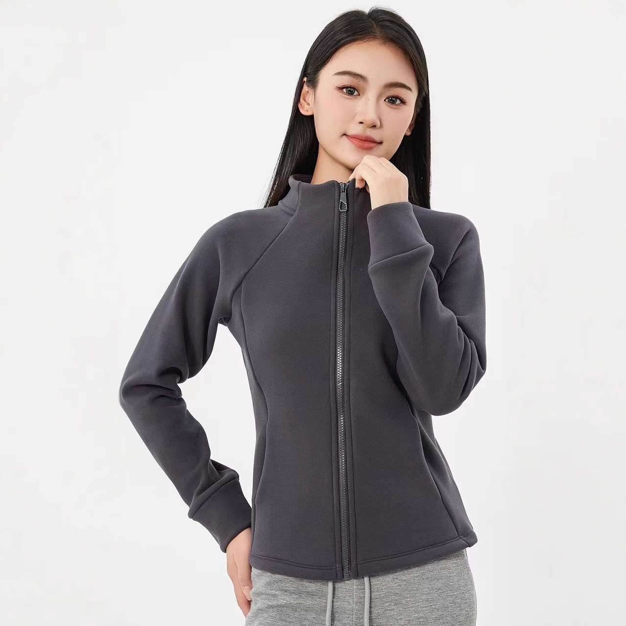 Ai Chunshi 961# stand collar jacket for women's winter style thickened Ao-grain fleece fabric high-end fleece hooded sweatshirt for women