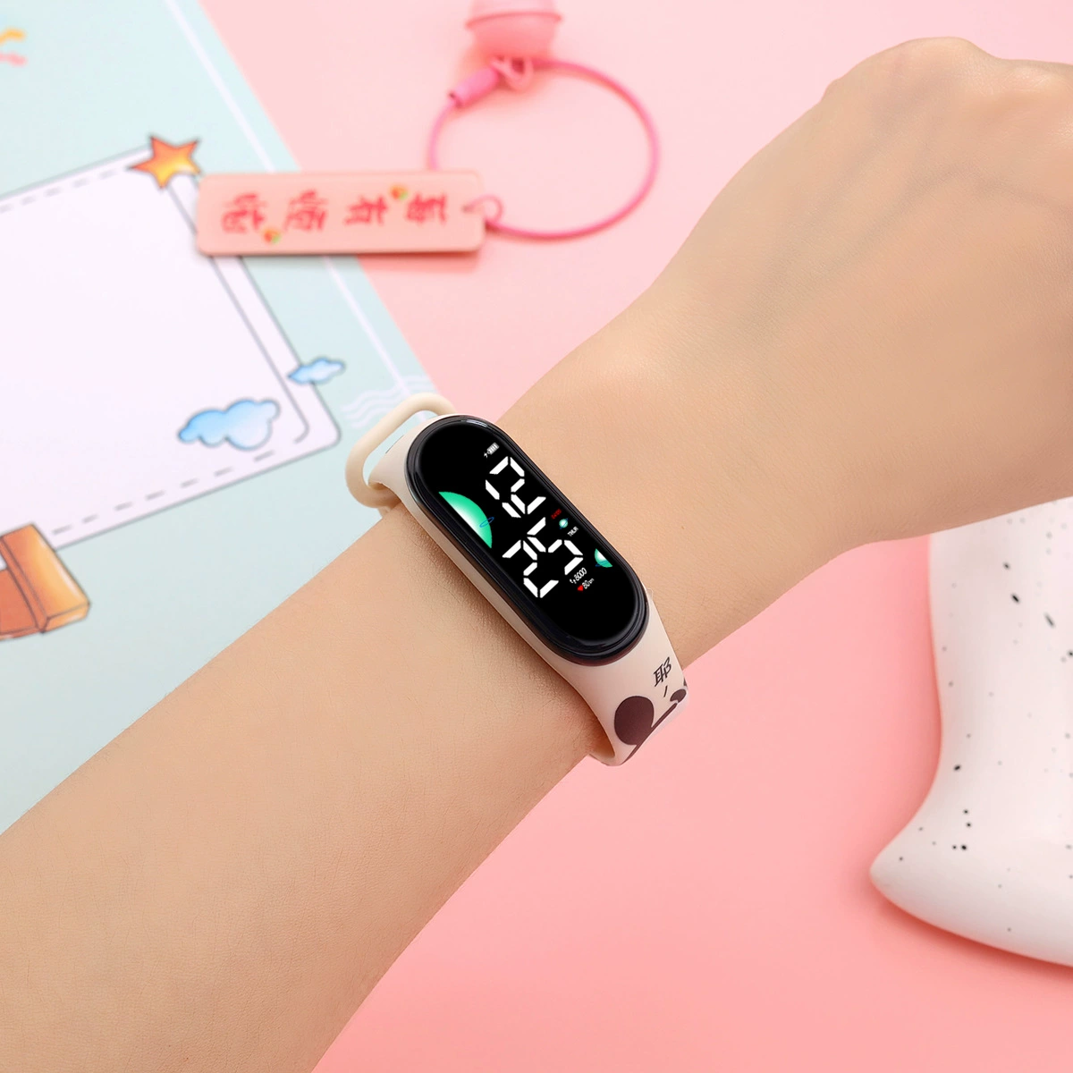 Cartoon waterproof creative electronic watch for swimming, Korean style, simple and elegant design