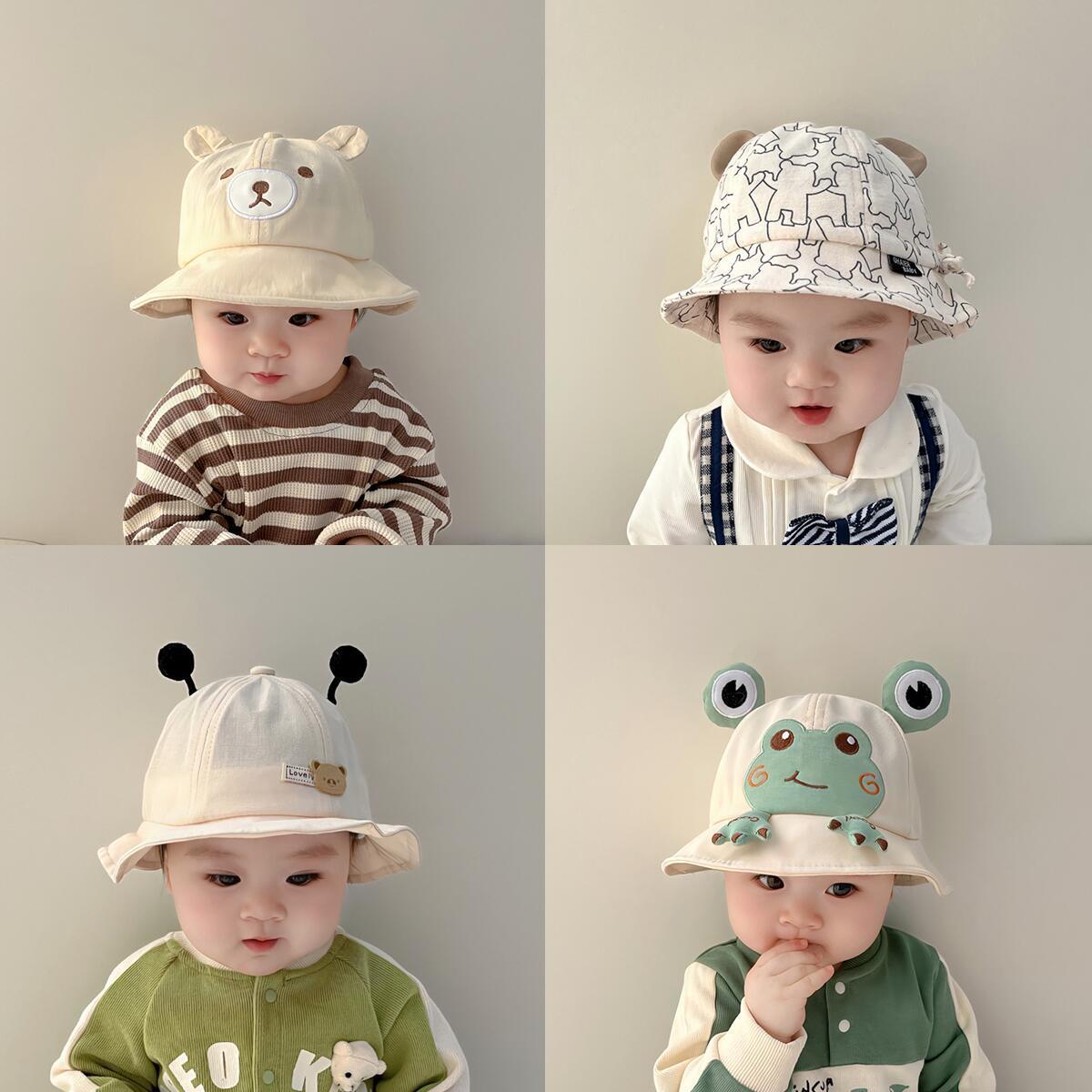韩版婴儿帽子春秋新款纯棉宝宝渔夫帽可爱超萌婴幼儿遮阳出游盆帽