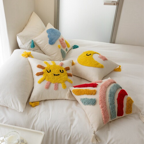 New children's cartoon pillow bedside cushion pillow tufted embroidery creative rainbow star sofa back bed pillow