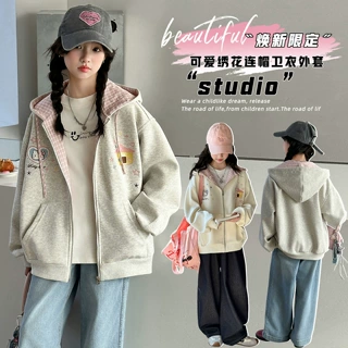 女童外套春秋季2026新款洋气儿童卡通连帽上衣中大童装春秋棒球服
