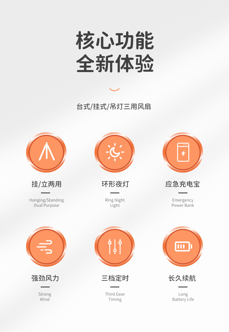 跨境三脚架户外风扇 便携式野营帐篷小吊扇灯无线usb充电露营风扇详情4