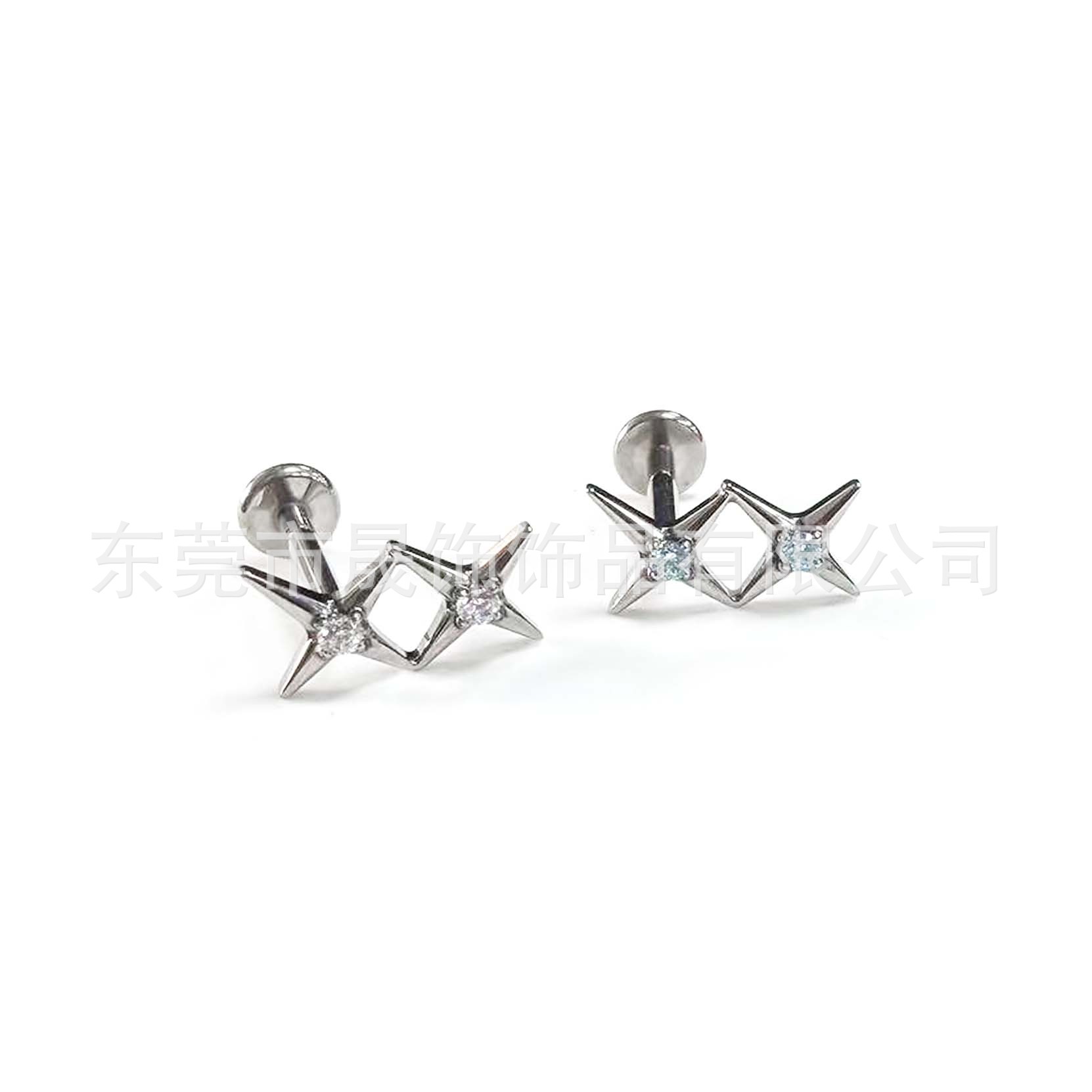 F136 Titanium 拼接 Star Studded 5A Cubic Zirconia Ear Stud Helix Cartilage Stud G23 Implant Grade Titanium 人体 Piercing Jewelry Accessories 头